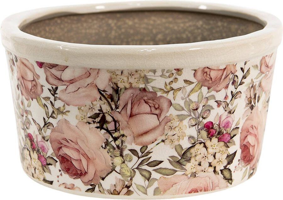 Clayre & Eef Bloempot Ø 19x10 cm Roze Keramiek Rond Bloemen Bloempot binnen