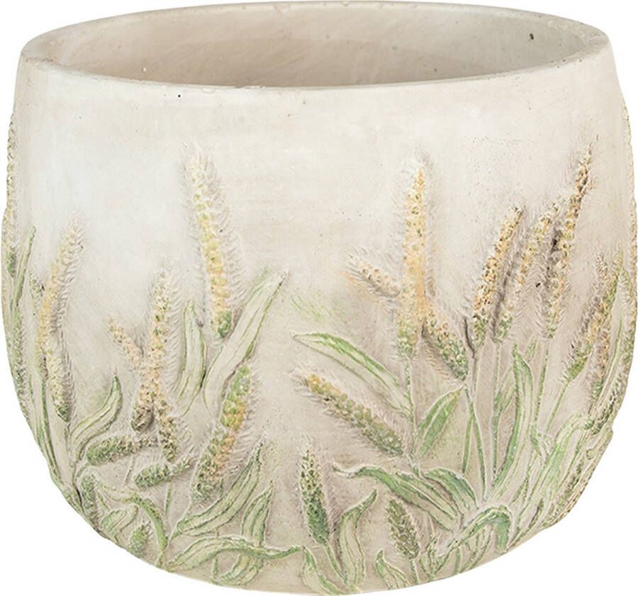 Clayre & Eef Bloempot Ø 19x14 cm Groen Beige Steen Korenhalmen Bloempot binnen Groen Bloempot binnen