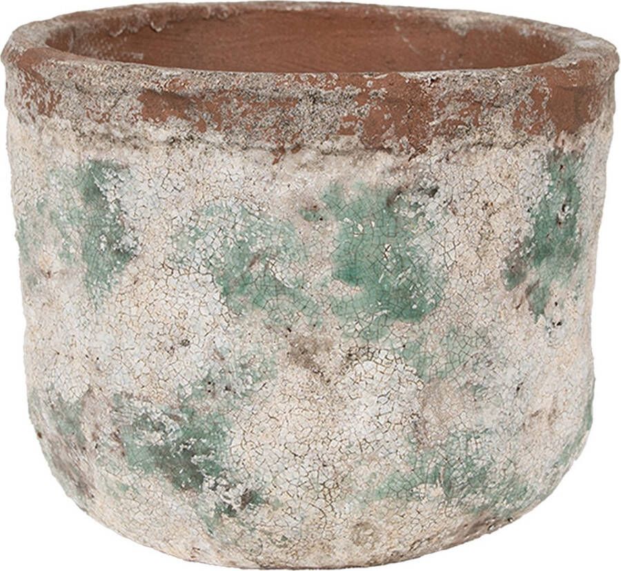 Clayre & Eef Bloempot Ø 19x15 cm Beige Groen Terracotta