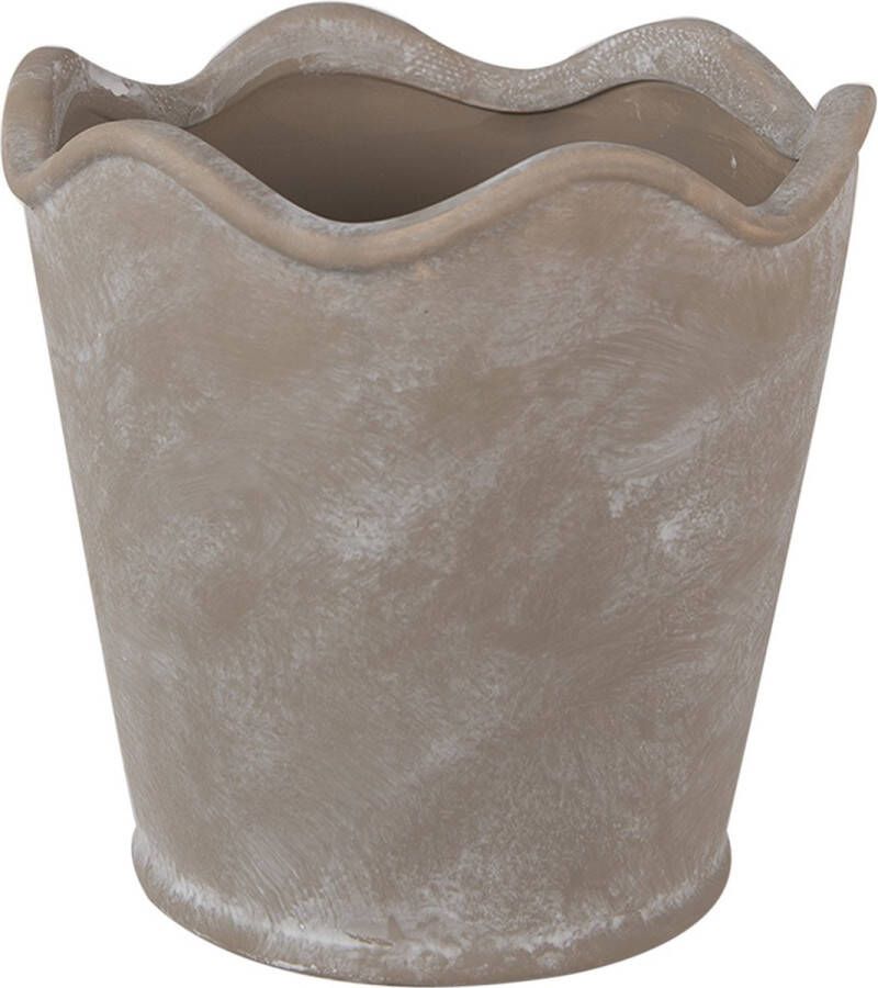 Clayre & Eef Bloempot Ø 19x18 cm Grijs Keramiek Bloempot Binnen Grijs Bloempot Binnen