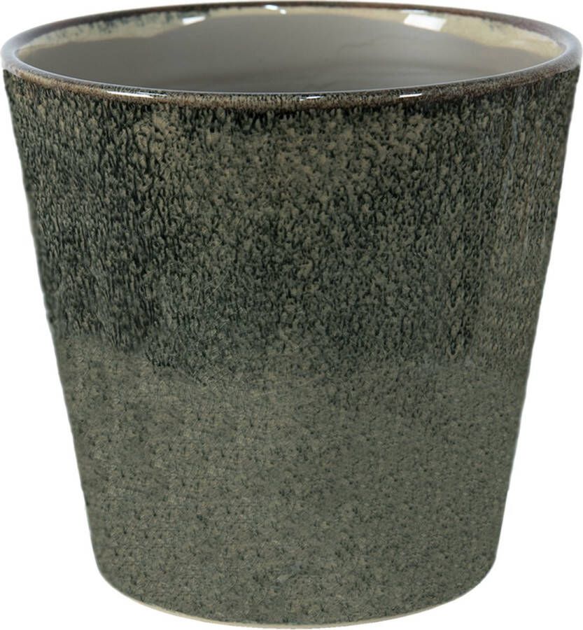 Clayre & Eef Bloempot Ø 19*18 cm Groen Keramiek Rond Bloempot binnen Plantenpot Plant pot