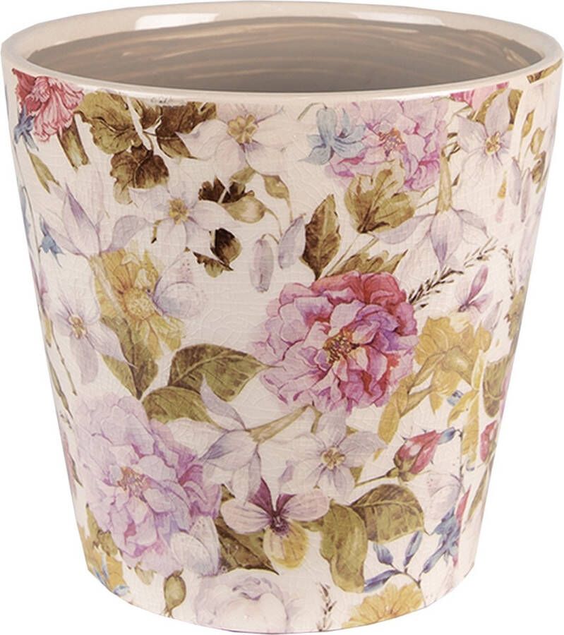 Clayre & Eef Bloempot Ø 19x18 Cm Roze Beige Keramiek Bloemen Bloempot Binnen Plantenpot Plant Pot Roze Bloempot Binnen