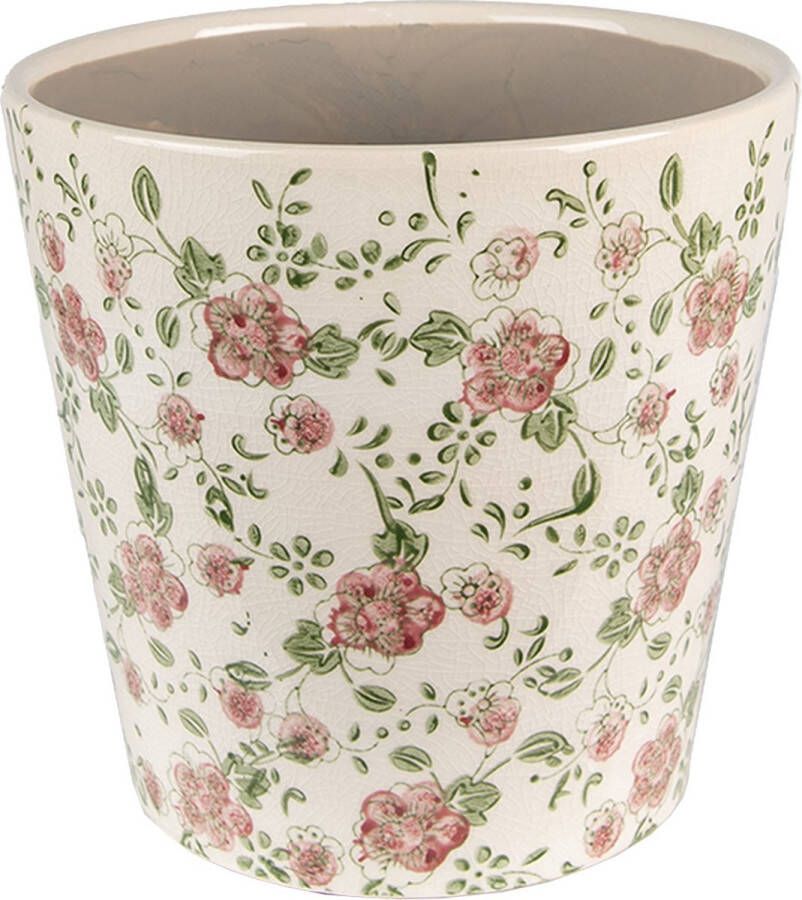 Clayre & Eef Bloempot Ø 19x18 Cm Roze Beige Keramiek Bloemen Bloempot Binnen Plantenpot Plant Pot Roze Bloempot Binnen