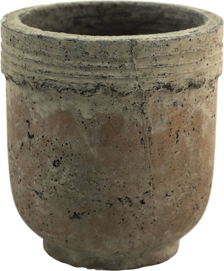Clayre & Eef Bloempot Ø 19x20 cm Bruin Beige Beton Rond Bloempot binnen