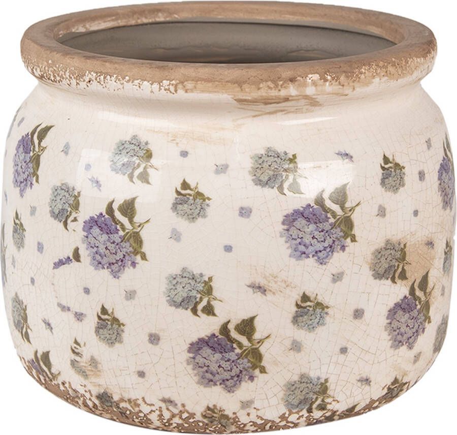 Clayre & Eef Bloempot Ø 20x15 cm Beige Blauw Keramiek Bloemen Bloempot Binnen