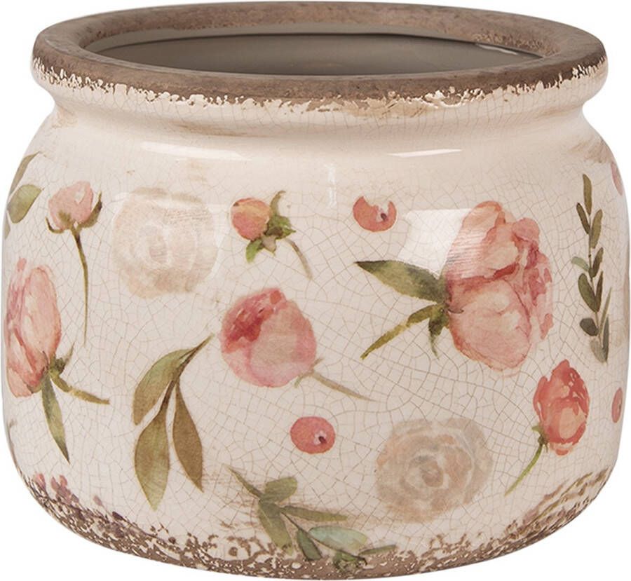 Clayre & Eef Bloempot Ø 20x15 cm Beige Roze Keramiek Bloemen Bloempot Binnen Beige Bloempot Binnen