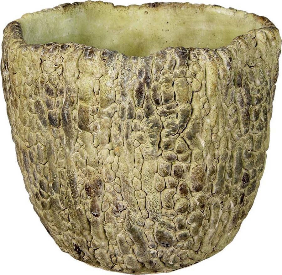 Clayre & Eef Bloempot Ø 20x18 Cm Groen Steen Rond Bloempot Binnen Plantenpot Plant Pot Groen Bloempot Binnen Plantenpot