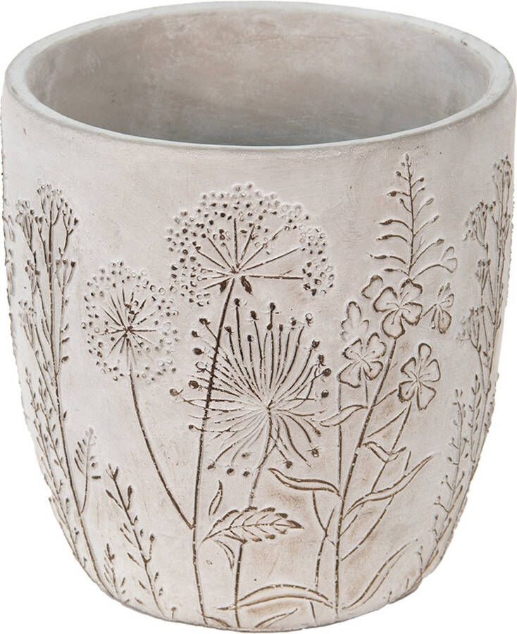 Clayre & Eef Bloempot Ø 20x21 Cm Grijs Beige Steen Bloemen Bloempot Binnen Plantenpot Plant Pot Grijs Bloempot Binnen