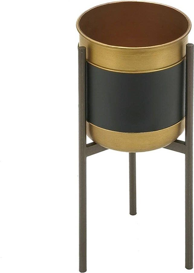 Clayre & Eef Bloempot Ø 20x45 Cm Zwart Goudkleurig Ijzer Plantenstandaard Plantenhouder Plantenbak Zwart
