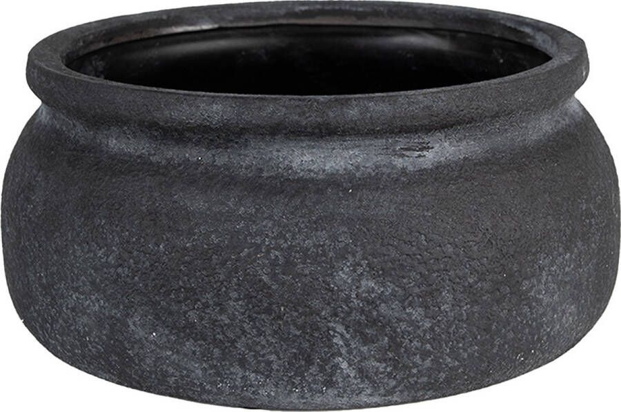 Clayre & Eef Bloempot Ø 20x8 Cm Grijs Keramiek Rond Bloempot Binnen Plantenpot Plant Pot Grijs Bloempot Binnen