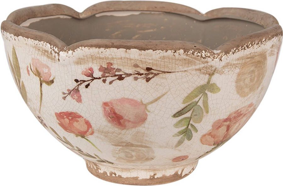 Clayre & Eef Bloempot Ø 21x12 cm Beige Roze Keramiek Bloemen Bloempot Binnen Beige Bloempot Binnen