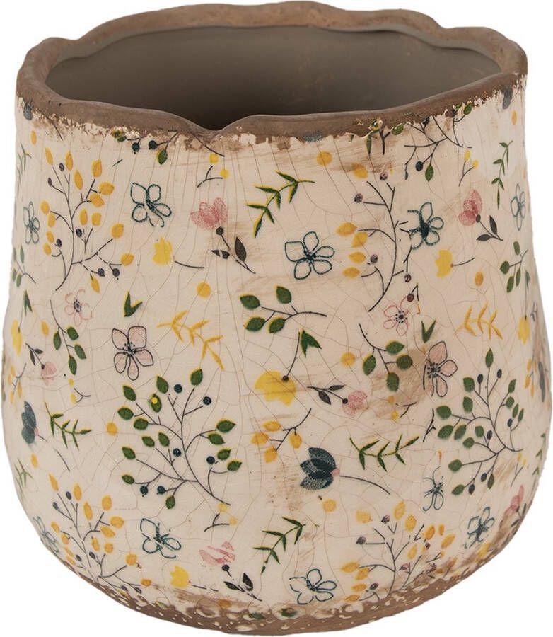 Clayre & Eef Bloempot Ø 21x19 cm Beige Keramiek Bloemen Bloempot Binnen