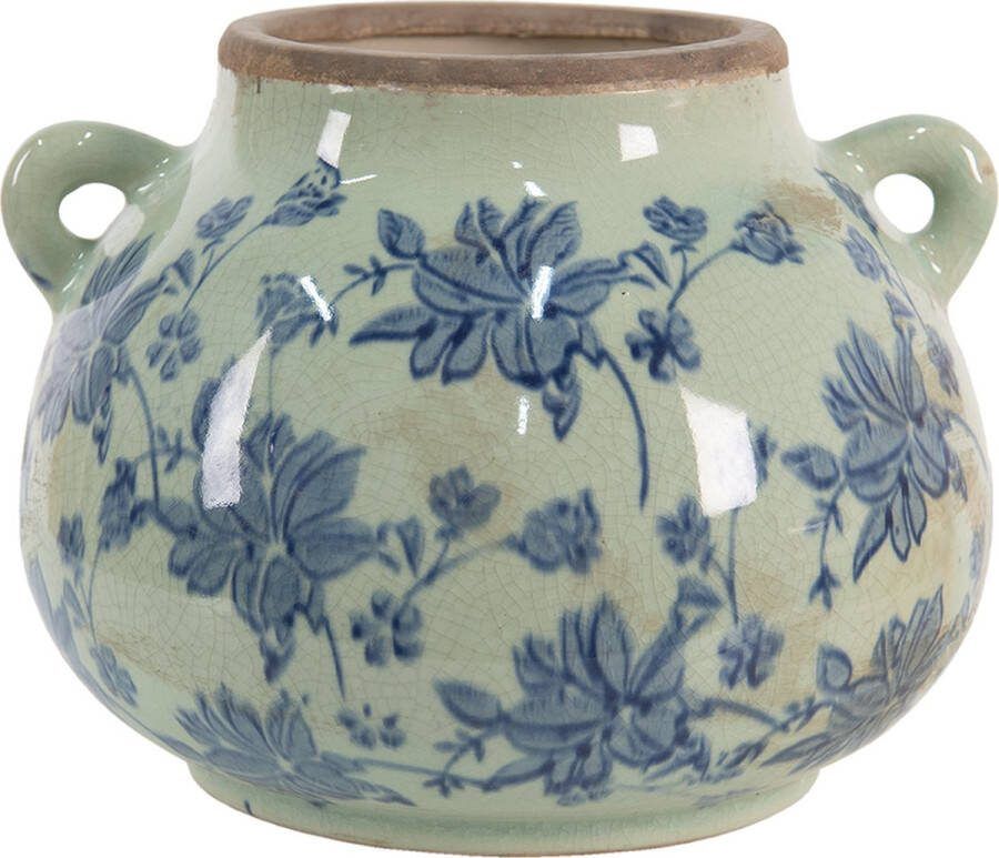 Clayre & Eef Bloempot 21x20x16 cm Groen Blauw Keramiek Bloemen Bloempot binnen