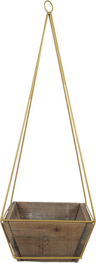 Clayre & Eef Bloempot 21x21x61 Cm Bruin Hout Metaal Vierkant Plantenpot Decoratie Pot Hang Pot Bruin Plantenpot
