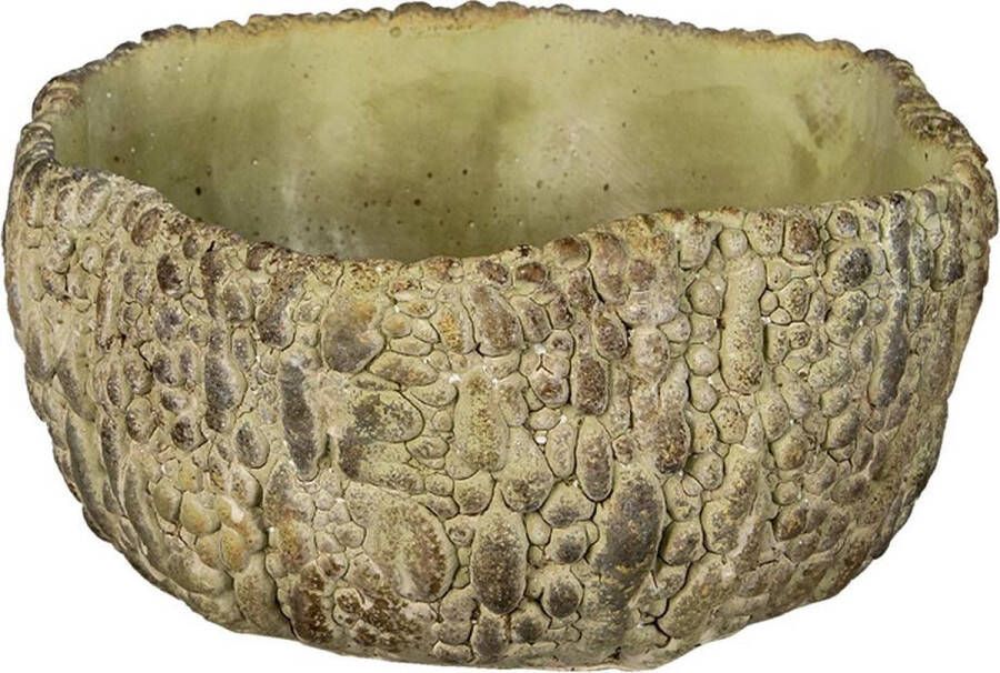Clayre & Eef Bloempot 22x21x11 Cm Groen Steen Rond Bloempot Binnen Plantenpot Plant Pot Groen Bloempot Binnen