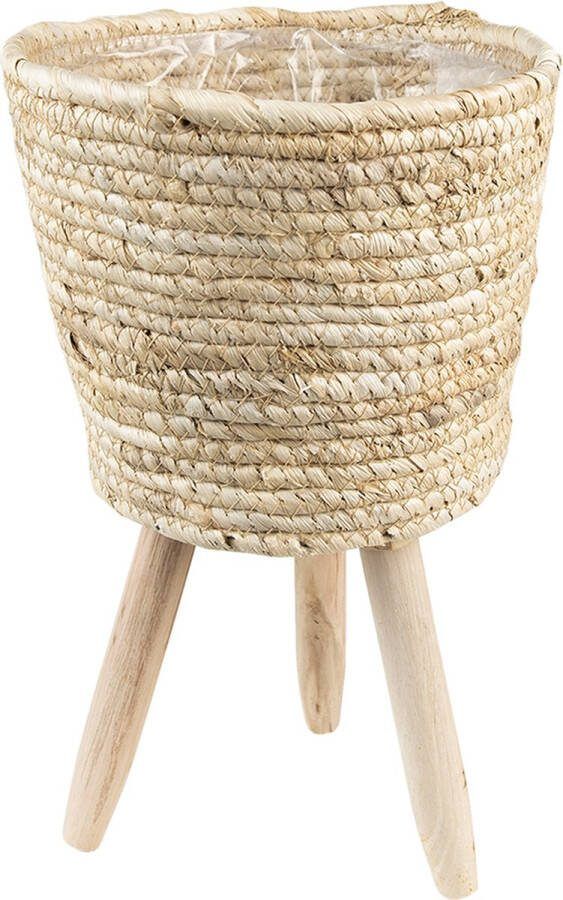 Clayre & Eef Bloempot Ø 22x33 cm Bruin Beige Zeegras Rond Bloempot binnen
