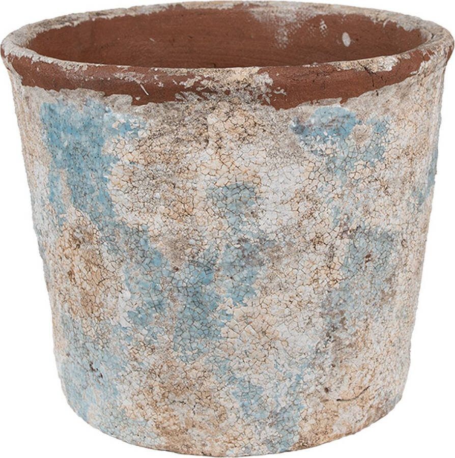 Clayre & Eef Bloempot Ø 23x20 cm Beige Blauw Terracotta