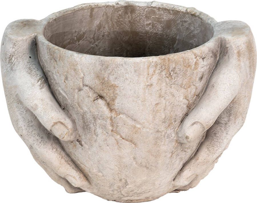 Clayre & Eef Bloempot 25x18x17 Cm Grijs Steen Handen Bloempot Binnen Plantenpot Plant Pot Grijs Bloempot Binnen