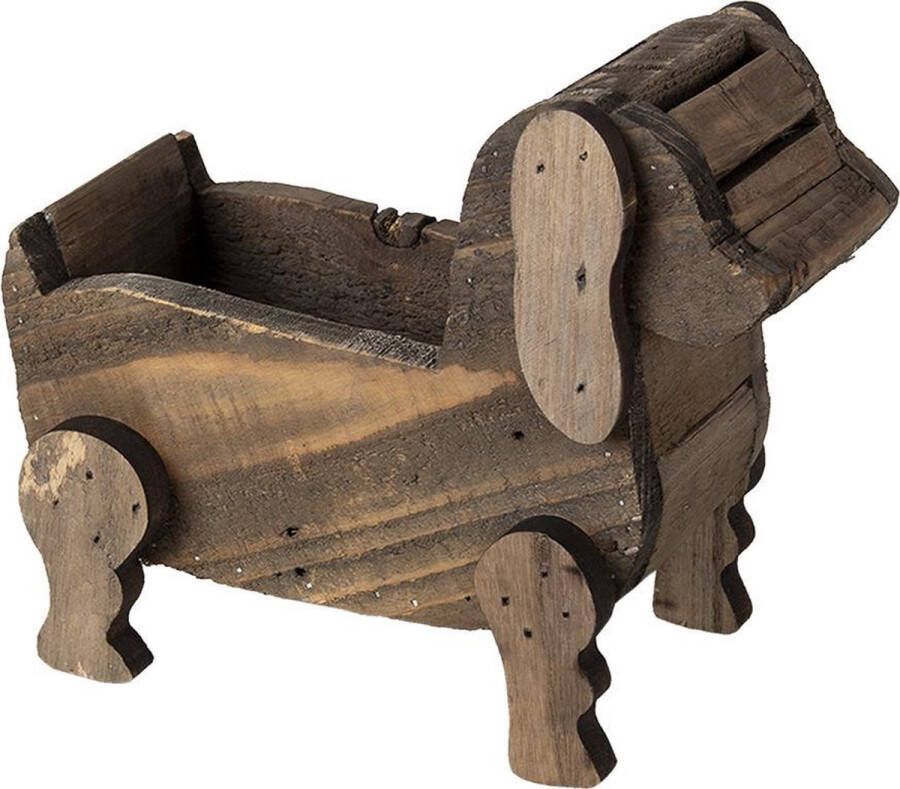 Clayre & Eef Bloempot 26x12x11 Cm Bruin Hout Hond Bloempot Binnen Plantenpot Plant Pot Bruin Bloempot Binnen Plantenpot
