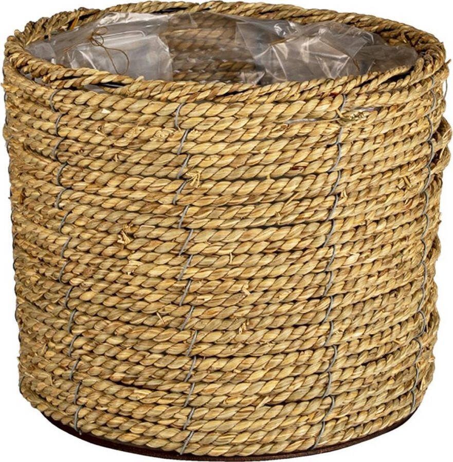 Clayre & Eef Bloempot Ø 26x21 Cm Bruin Zeegras Rond Bloempot Binnen Plantenpot Plant Pot Bruin Bloempot Binnen