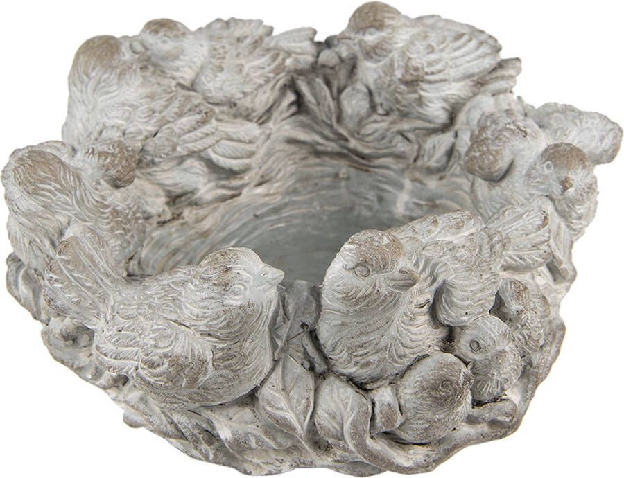 Clayre & Eef Bloempot Ø 27x12 Cm Grijs Steen Plantenpot Bloempot Binnen Konijnen Bloempot Grijs Plantenpot Bloempot