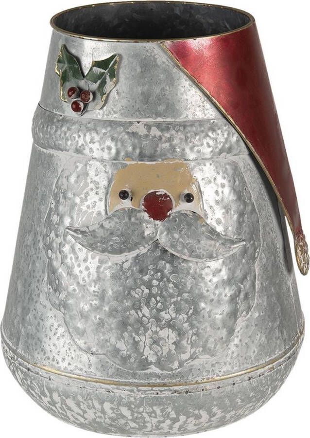Clayre & Eef Bloempot Ø 28x34 cm Grijs Ijzer Rond Kerstman Bloempot binnen