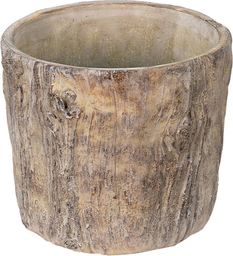 Clayre & Eef Bloempot 29x29x26 Cm Bruin Grijs Steen Bloempot Binnen Plantenpot Plant Pot Bruin Bloempot Binnen