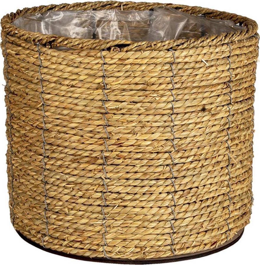 Clayre & Eef Bloempot Ø 30x23 Cm Bruin Zeegras Rond Bloempot Binnen Plantenpot Plant Pot Bruin Bloempot Binnen