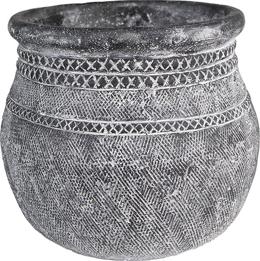 Clayre & Eef Bloempot Ø 32x29 Cm Grijs Steen Rond Woondecoratie Woonaccessoires Grijs Woondecoratie Woonaccessoires