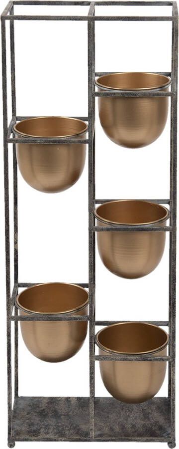 Clayre & Eef Bloempot 80 Cm Goudkleurig Zwart Metaal Bloempot Binnen Plantenpot Plant Pot Goudkleurig Bloempot Binnen