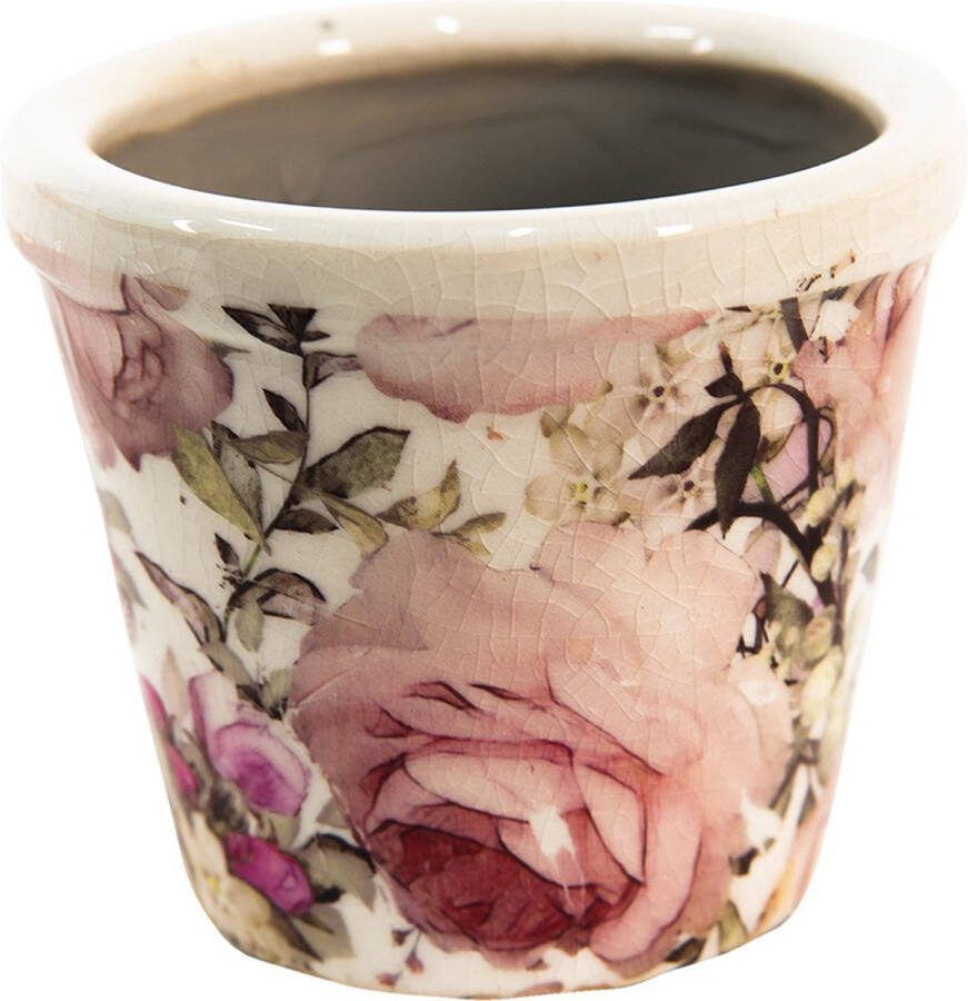 Clayre & Eef Bloempot Ø 8x7 cm Roze Keramiek Rond Bloemen Bloempot binnen