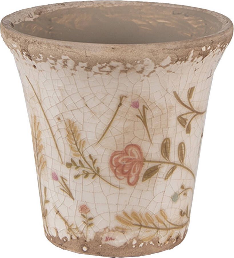 Clayre & Eef Bloempot Ø 9x8 cm Beige Roze Keramiek Bloemen Bloempot Binnen