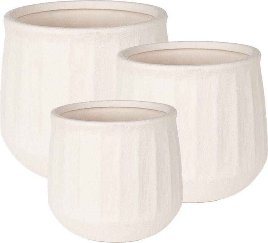 Clayre & Eef Bloempot Beige Keramiek set van 3