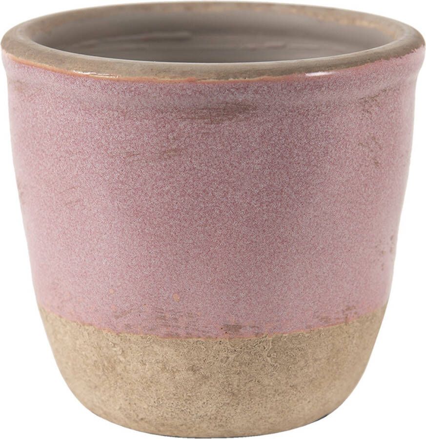 Clayre & Eef Bloempot Ø 11*10 cm Roze Beige Keramiek Rond Bloempot binnen Plantenpot Plant pot