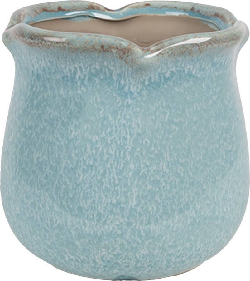 Clayre & Eef Bloempot Binnen Ø 12x12 cm Blauw Keramiek Plantenpot