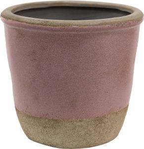 Clayre & Eef Bloempot Ø 14*13 cm Roze Beige Keramiek Rond Bloempot binnen Plantenpot Plant pot