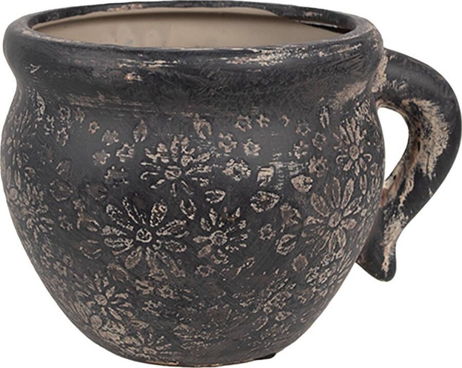 Clayre & Eef Bloempot Binnen 17x14x12 cm Zwart Bruin Keramiek Plantenpot