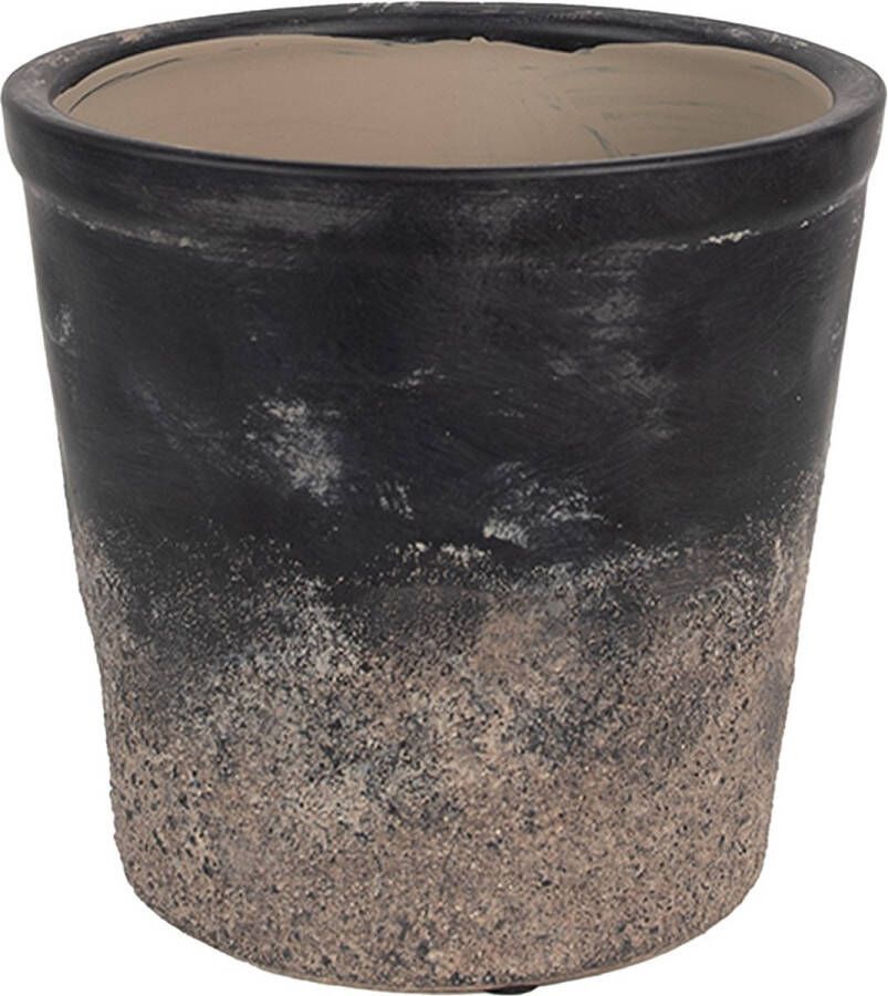 Clayre & Eef Bloempot Binnen Ø 17x16 cm Zwart Bruin Keramiek Plantenpot