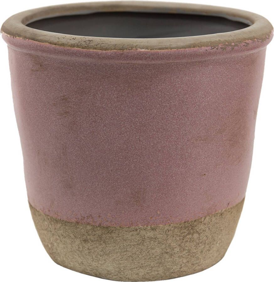 Clayre & Eef Bloempot Ø 19*19 cm Roze Beige Keramiek Rond Bloempot binnen Plantenpot Plant pot