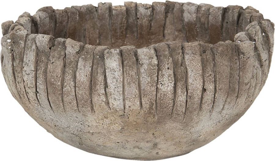 Clayre & Eef Bloempot Ø 25x13 Cm Grijs Bruin Steen Rond Bloempot Binnen Plantenpot Plant Pot Grijs Bloempot Binnen