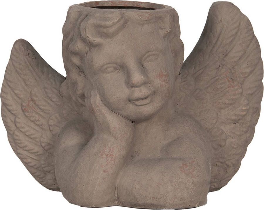 Clayre & Eef Bloempot Binnen Engel 23x13x17 cm Grijs Steen Bloempot
