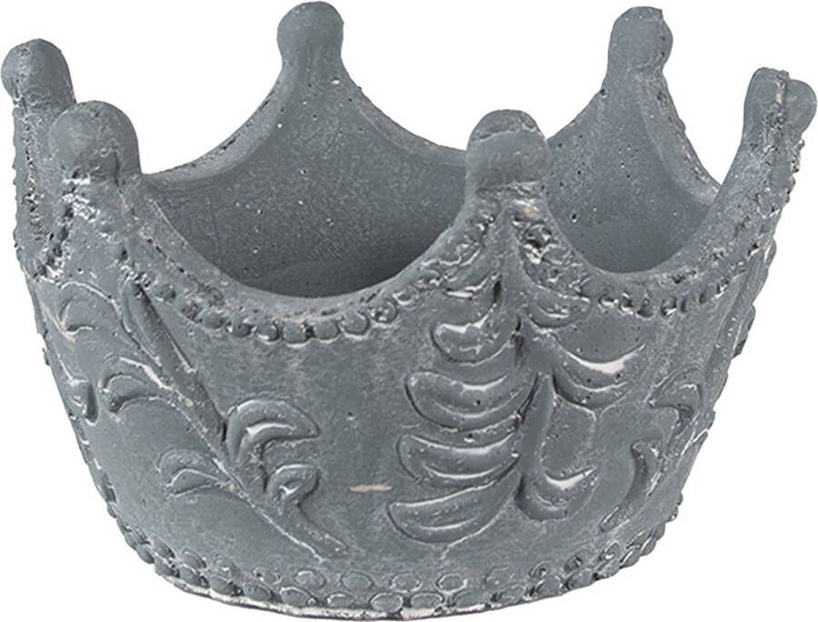 Clayre & Eef Bloempot Binnen Kroon 18x17x12 cm Grijs Steen Plantenpot