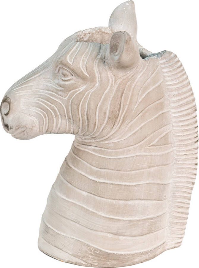 Clayre & Eef Bloempot Zebra 21x13x26 Cm Grijs Steen Bloempot Binnen Plantenpot Plant Pot Grijs Bloempot Binnen