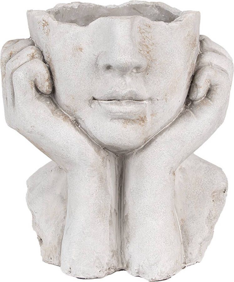 Clayre & Eef Bloempot Binnen Vrouw 20x17x22 cm Grijs Steen Plantenpot