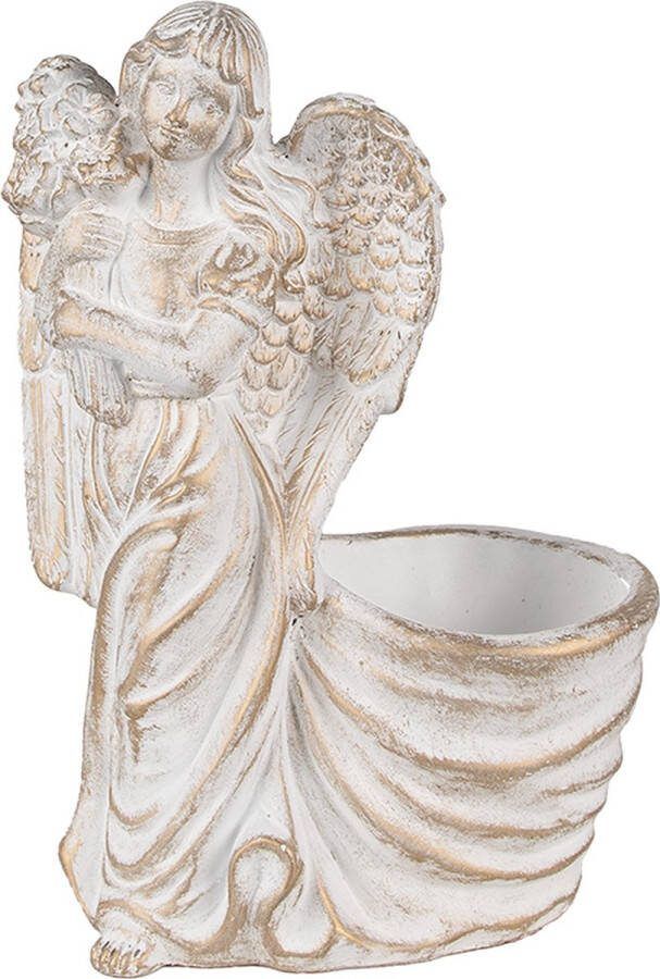 Clayre & Eef Bloempot Engel 22x13x30 cm Wit Steen Decoratie Beeld