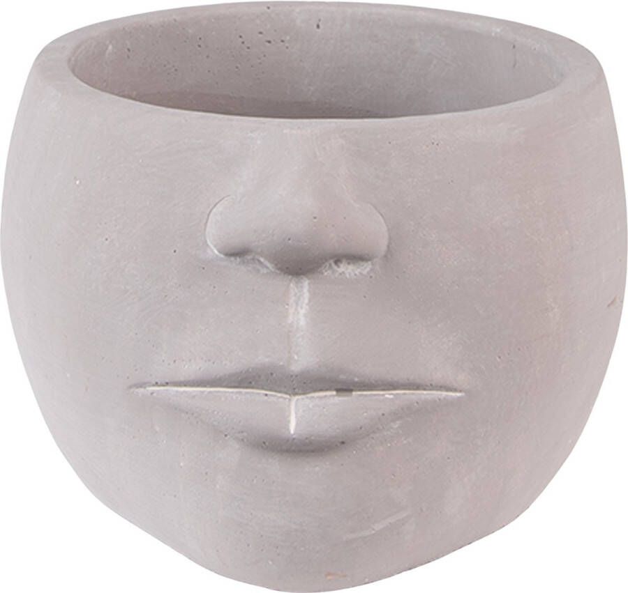 Clayre & Eef Bloempot Gezicht 17x15x10 Cm Grijs Steen Bloempot Binnen Plantenpot Plant Pot Grijs Bloempot Binnen