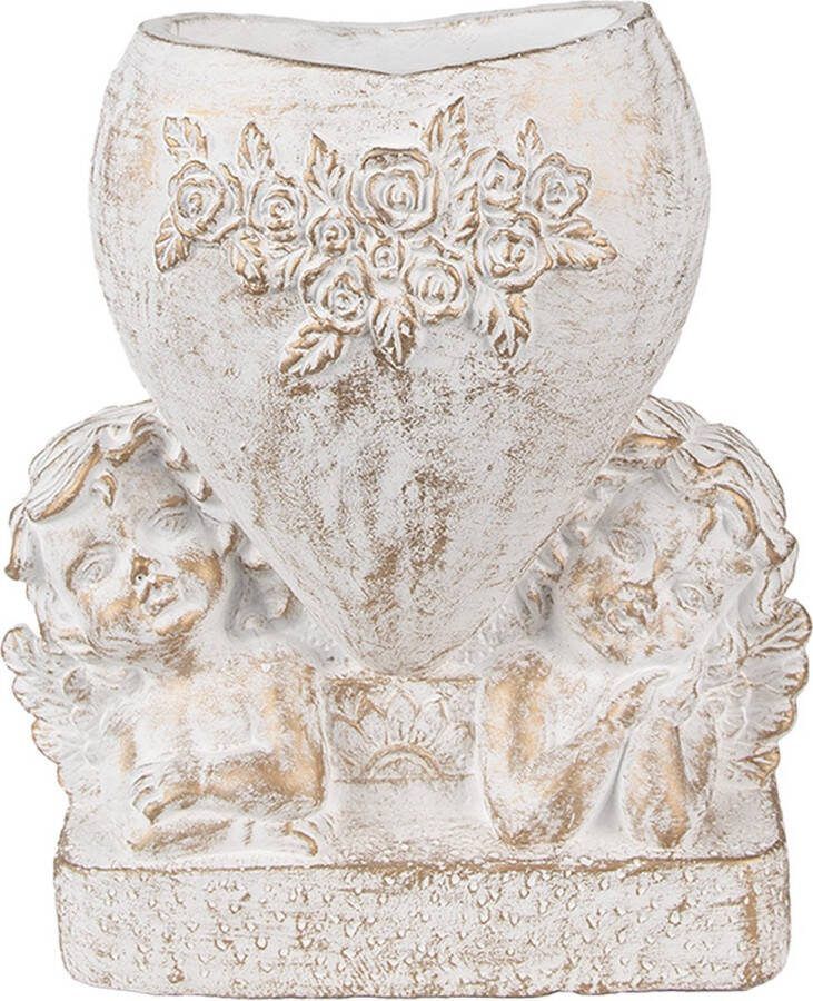Clayre & Eef Bloempot Hart 23x13x25 cm Wit Steen