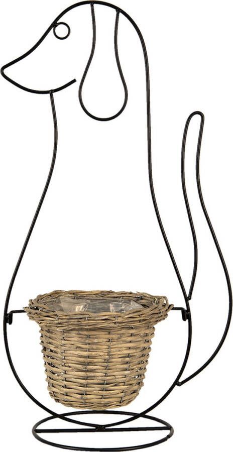 Clayre & Eef Bloempot Hond 35*22*67 cm Zwart Ijzer Bloempot binnen Plantenpot Plant pot
