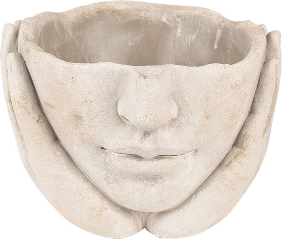 Clayre & Eef Bloempot Hoofd Ø 11x11 Cm Beige Steen Plantenpot Decoratie Pot Beige Plantenpot Decoratie Pot