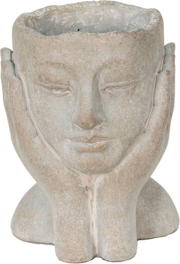Clayre & Eef Bloempot Hoofd 13x13x18 cm Grijs Steen Bloempot binnen